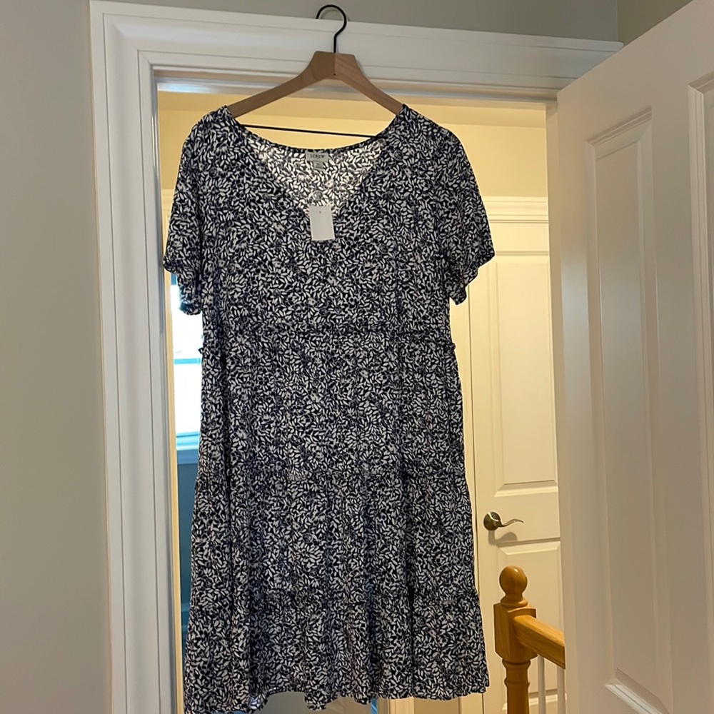 J. Crew Factory XL Navy and White Dress